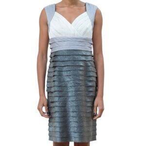 Adrianna Papell Grey White Ombre Ruffle Tiered Mini Dress Size 10